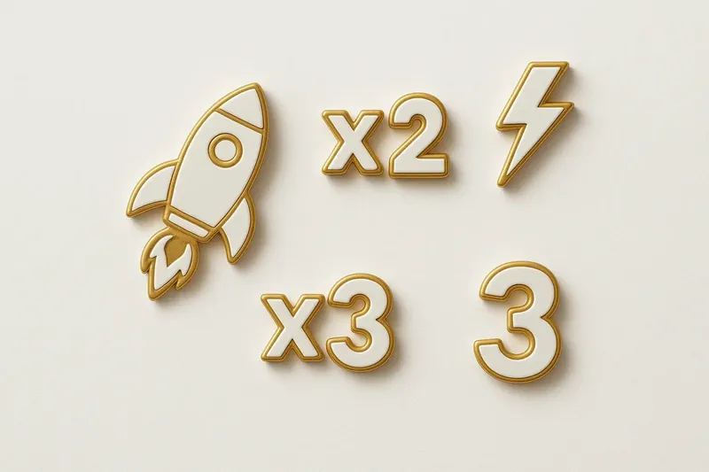 Gold and white instant game icons with rocket and lightning symbols